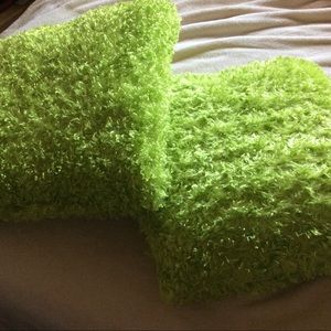 Bright green fuzzy pillow